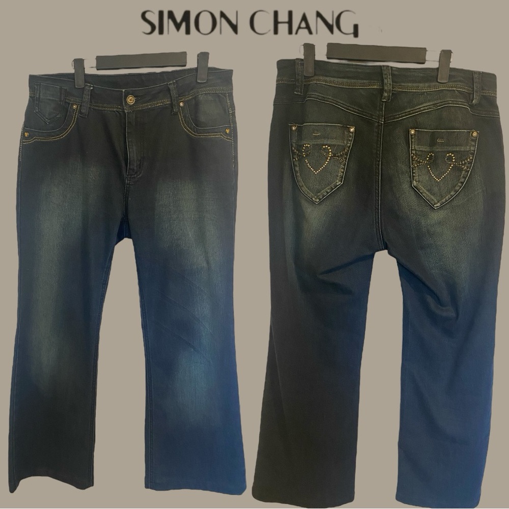 Simon Chang Women's Boot Cut Jeans - Dark Blue with Fading
